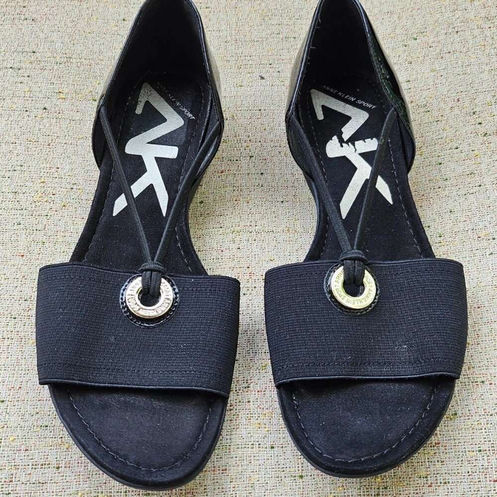 Anne Klein Women Sandal Sport Black Shoes Canvas/Patent Leather Size 9.5M - Picture 2 of 11